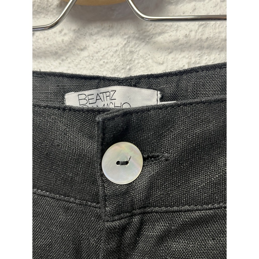 Beatriz Camacho Black Linen Pants US size 8 Straight Leg 29" Inseam Luxury Beach - Picture 4 of 13